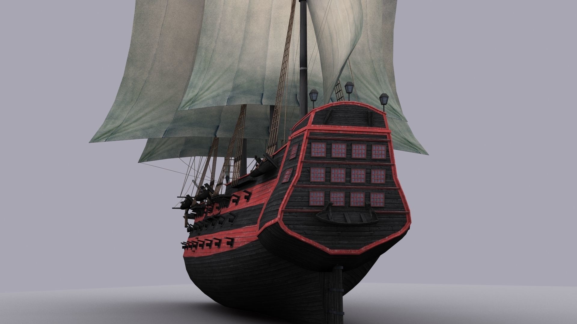 Black Frigate Low-poly 3D model_2