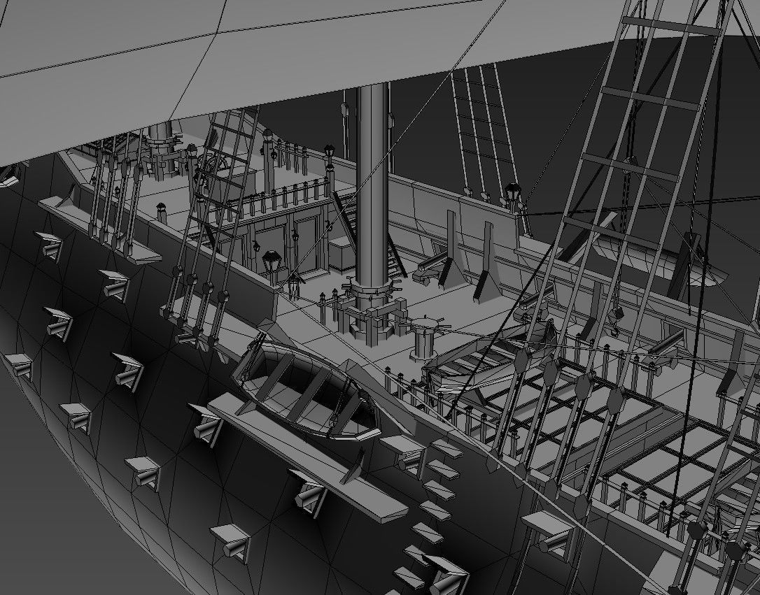 Black Frigate Low-poly 3D model_10