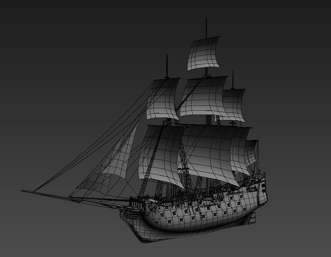 Black Frigate Low-poly 3D model_9