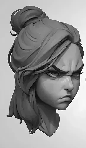 Female facial details head sculpture expression anger girl
