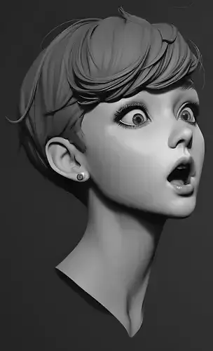 Female facial details head sculpture expression surprised