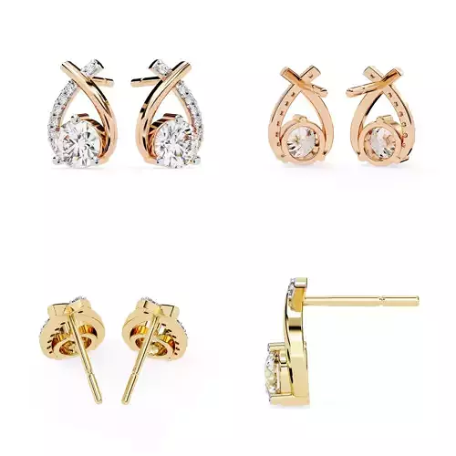 Elegant Crossover Diamond Stud Earrings with Modern Twist Design