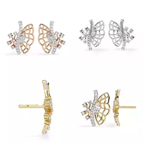 Elegant Butterfly Diamond Stud Earrings 3D CAD Model STL File
