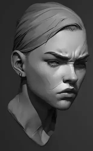 Original woman facial head sculpture details character design