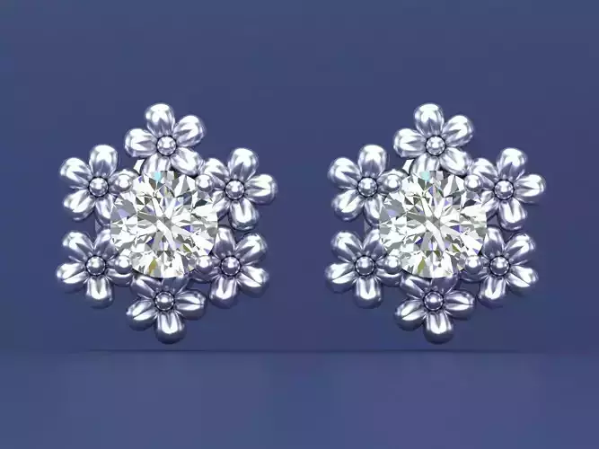 Stunning Floral Stud 4mm Diamond Earrings 3D CAD Design