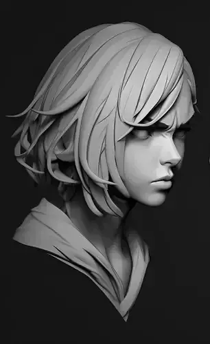 Female facial details girl head sculpture expression anger