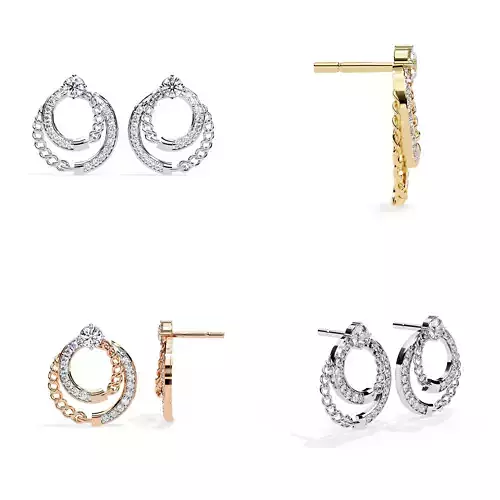 Elegant Dual-Loop Diamond Chain Accent Earrings Design CAD STL