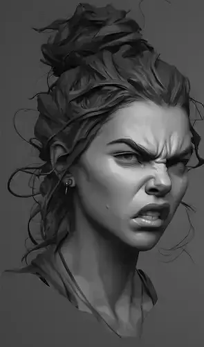 Female facial details head sculpture expression anger