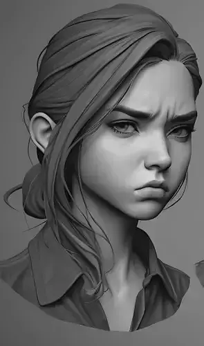 Female facial details head sculpture expression anger