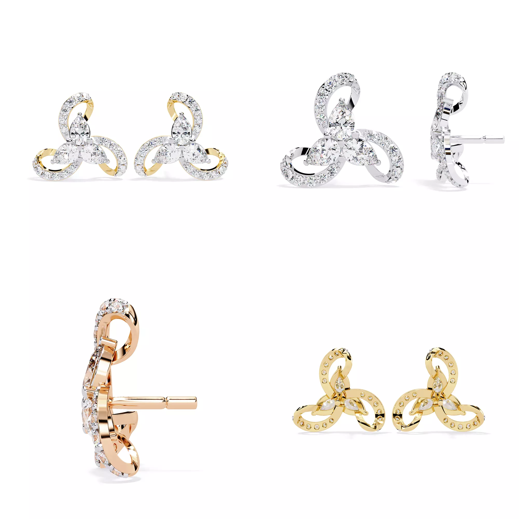 Trinity Loop Diamond Stud Earrings 3D print model