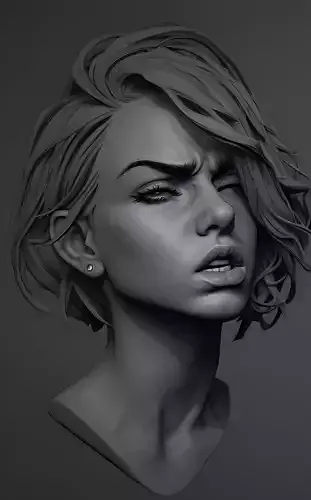 Female facial details head sculpture expression sadness