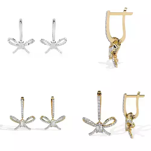 Elegant Bow Diamond Drop Earrings Jewelry CAD STL Files Set