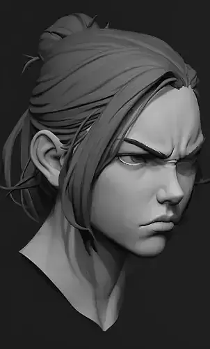 Female facial details head sculpture expression anger