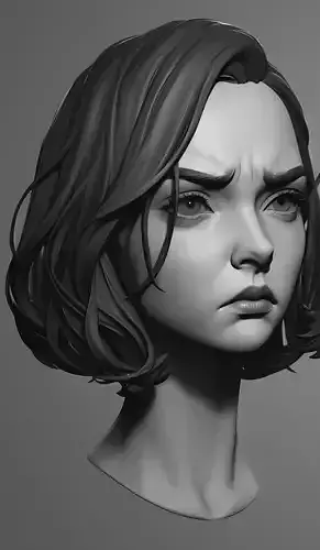 Female facial details head sculpture expression sadness sad