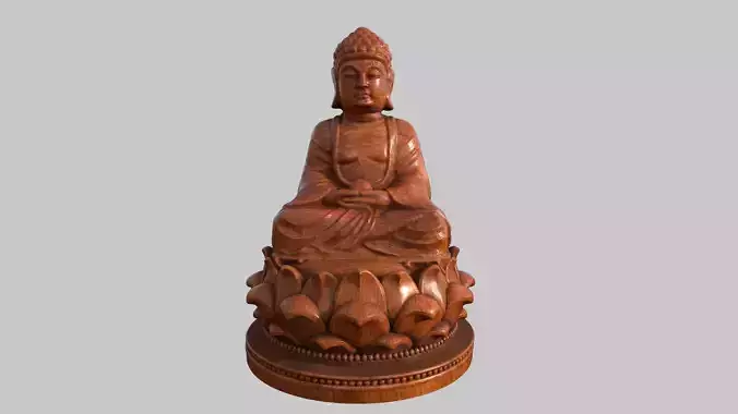 Buddha wooden sculpture statue hi poly