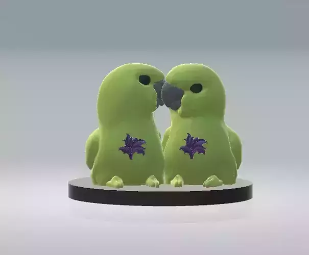 Lovebird Duo Cute 3D Twin Parrot Characters