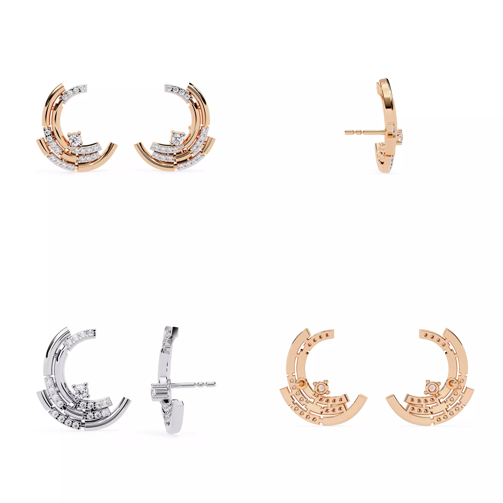 Geometric Multi-Layer Diamond Arc Stud Earrings CAD Model Files 3D print model