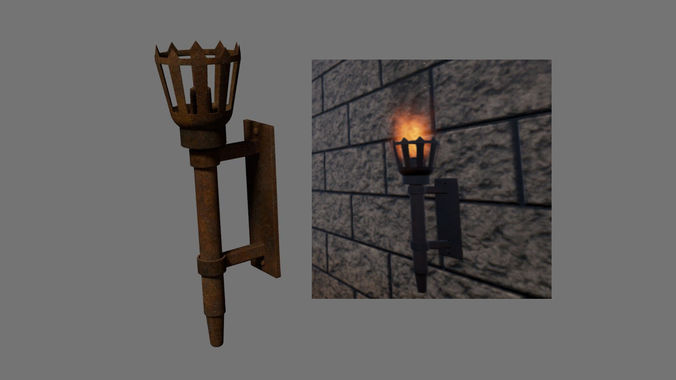 Medieval torch Game of Thrones Style Low-poly 3D model