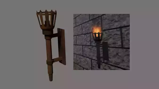 Medieval torch Game of Thrones Style Low-poly 3D model