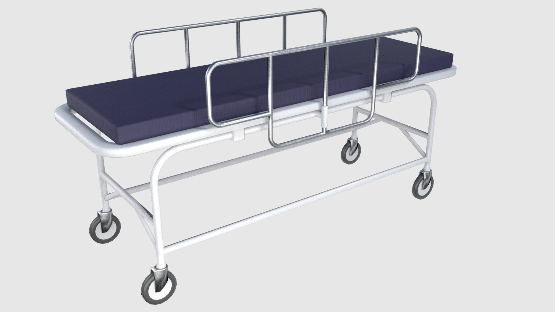 Gurney hospital bed on wheels Low-poly 3D model_1