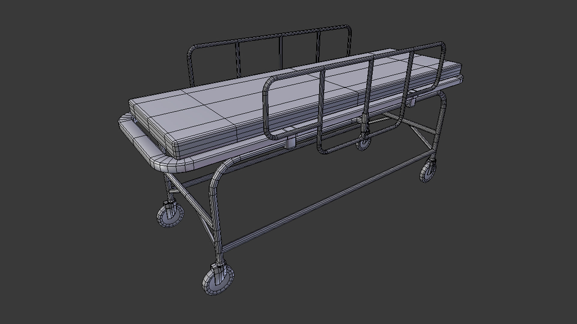 Gurney hospital bed on wheels Low-poly 3D model_5