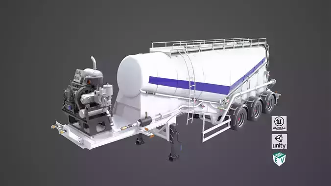 Cement Trailer White Rigged All PBR Unity UE Textures