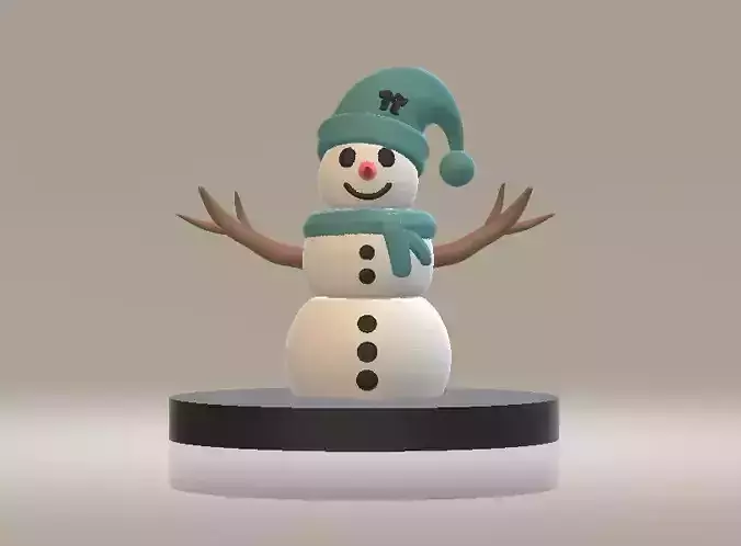 Winter Snowman with Blue Beanie 3D Printable Toy