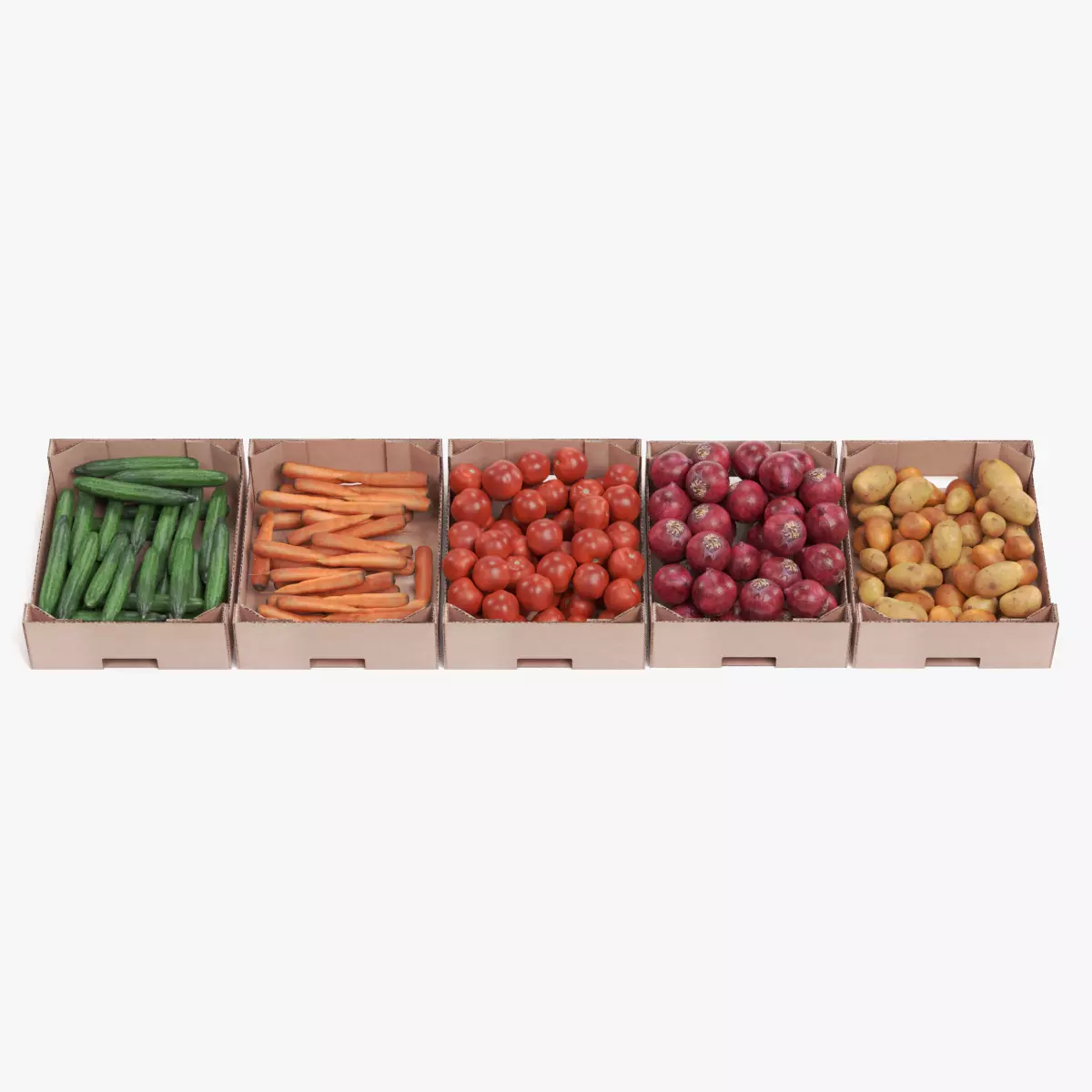 Vegetable in Boxes - Filled Cardboard Produce Crates 3D model