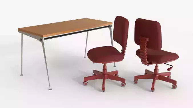 Modern Office Desk and red Ergonomic Chair Set