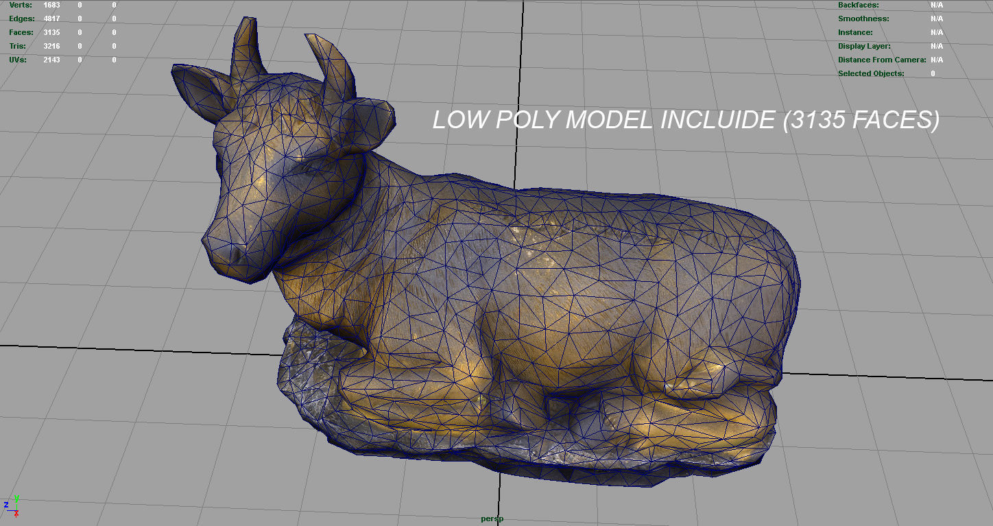 3D Cow statue of Low-poly 3D model_17