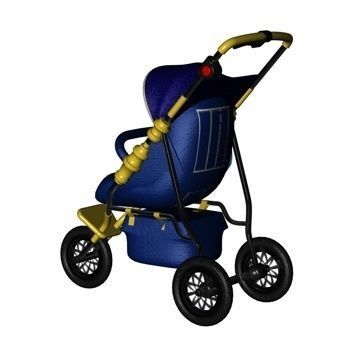 Pushchair 3D model baby stroller gold 3D model_2