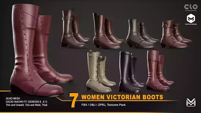 7 Women Victorian Boots- ZPRJ-FBX-OBJ Files