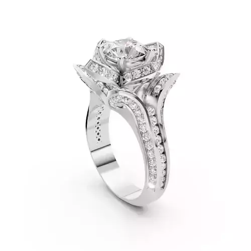 The Small Crimson Rose Flower Diamond Engagement Ring