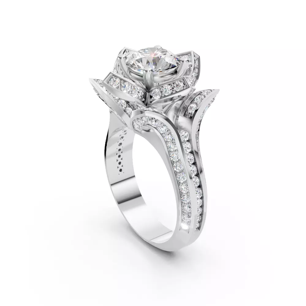 The Small Crimson Rose Flower Diamond Engagement Ring 3D print model