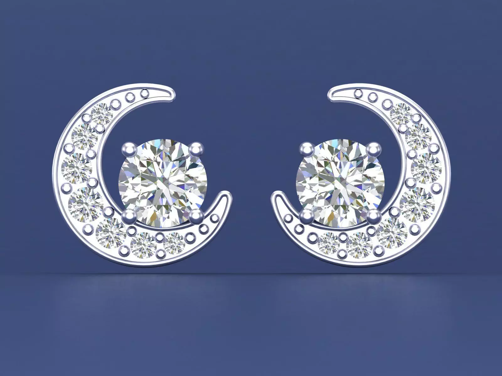 Enchanting Crescent Moon Diamond Stud Earrings 3D CAD Design 3D print model