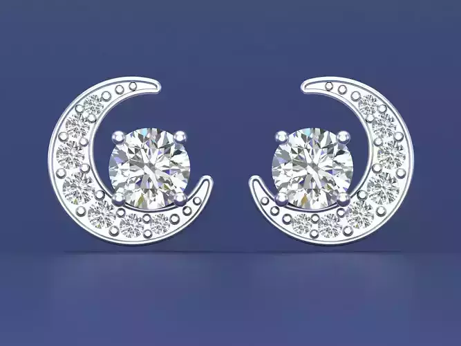 Enchanting Crescent Moon Diamond Stud Earrings 3D CAD Design