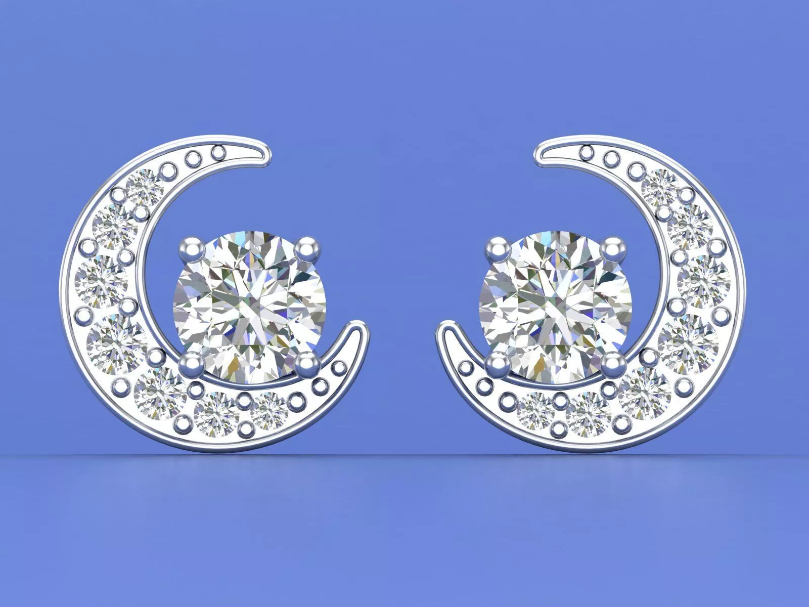 Enchanting Crescent Moon Diamond Stud Earrings 3D CAD Design 3D print model