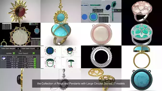 the Collection of Rings and Pendants with Large Circular Stones