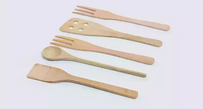 Wooden Utensils V2 - Kitchen Tool Collection 3D model 3