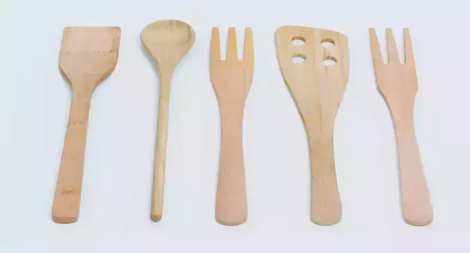 Wooden Utensils V2 - Kitchen Tool Collection 3D model 2