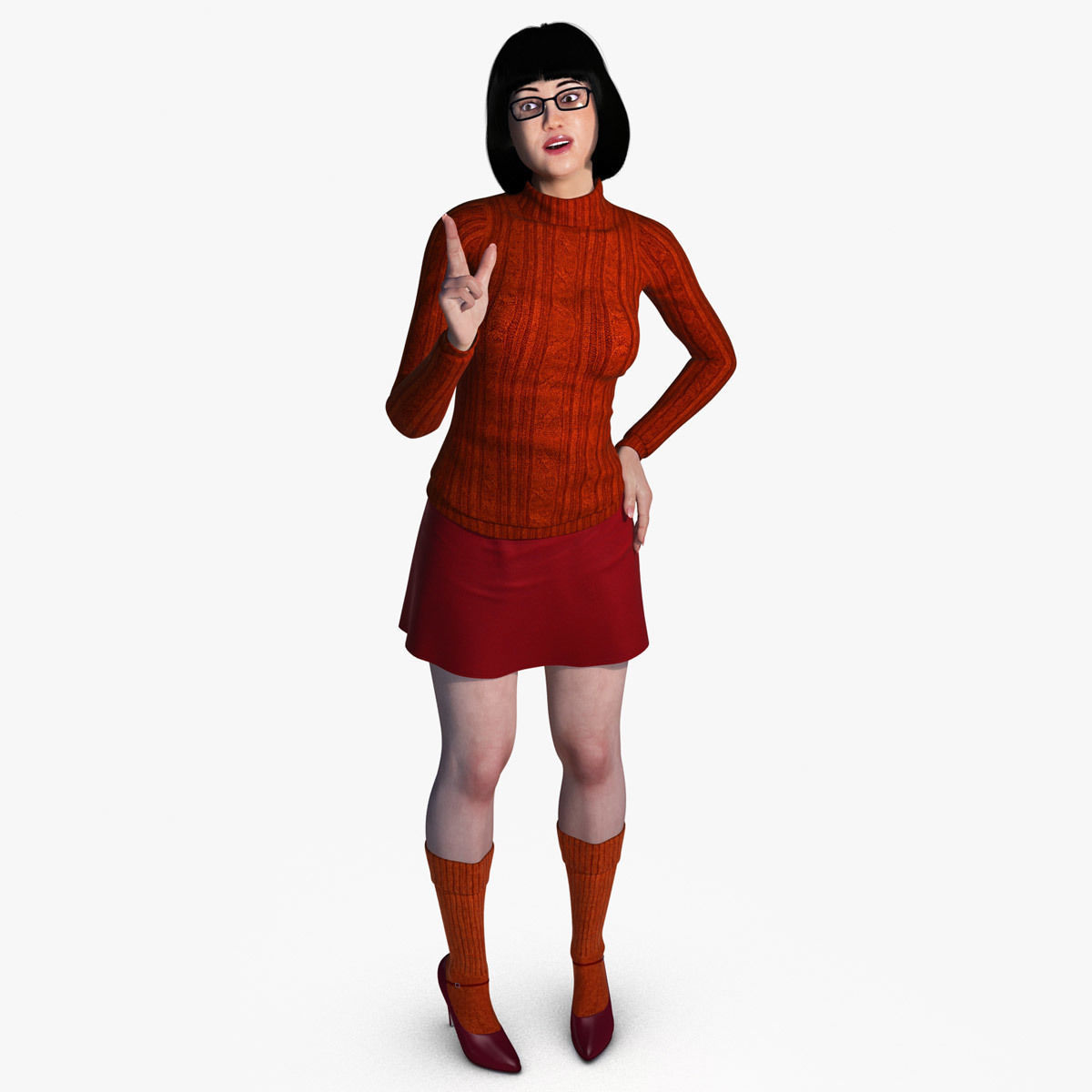 Velma woman in orange sweater and shorts 3D model_4