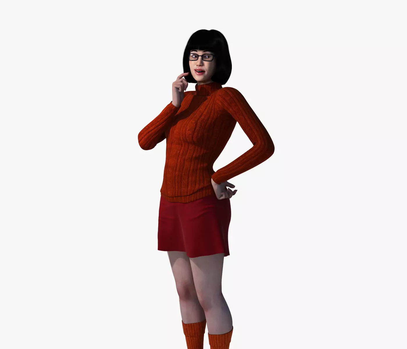 Velma woman in orange sweater and shorts 3D model_0