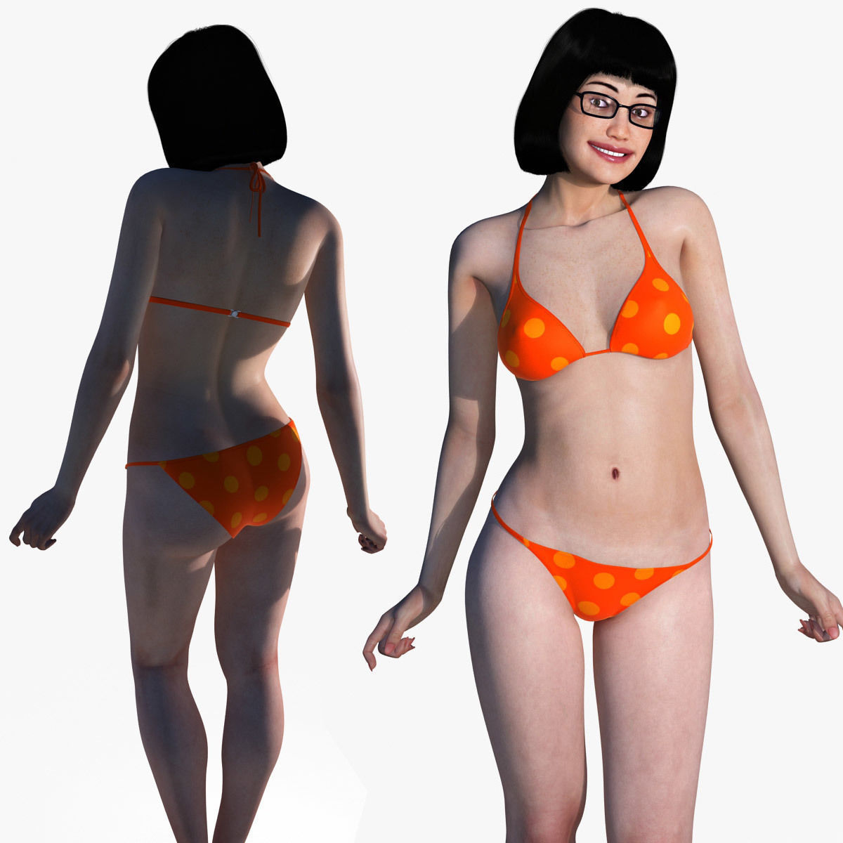Velma woman in orange sweater and shorts 3D model_8
