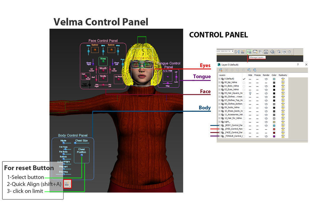 Velma woman in orange sweater and shorts 3D model_9