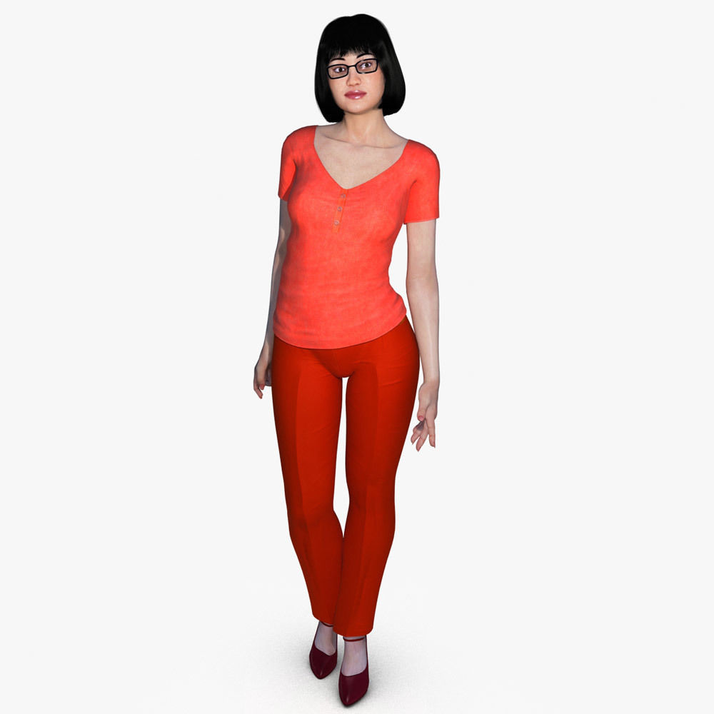 Velma woman in orange sweater and shorts 3D model_6