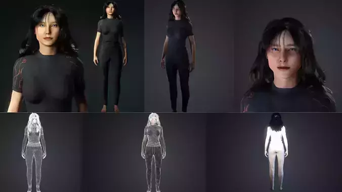 Stylized Female Character Sci-Fi Outfit  Rigged  Game Ready