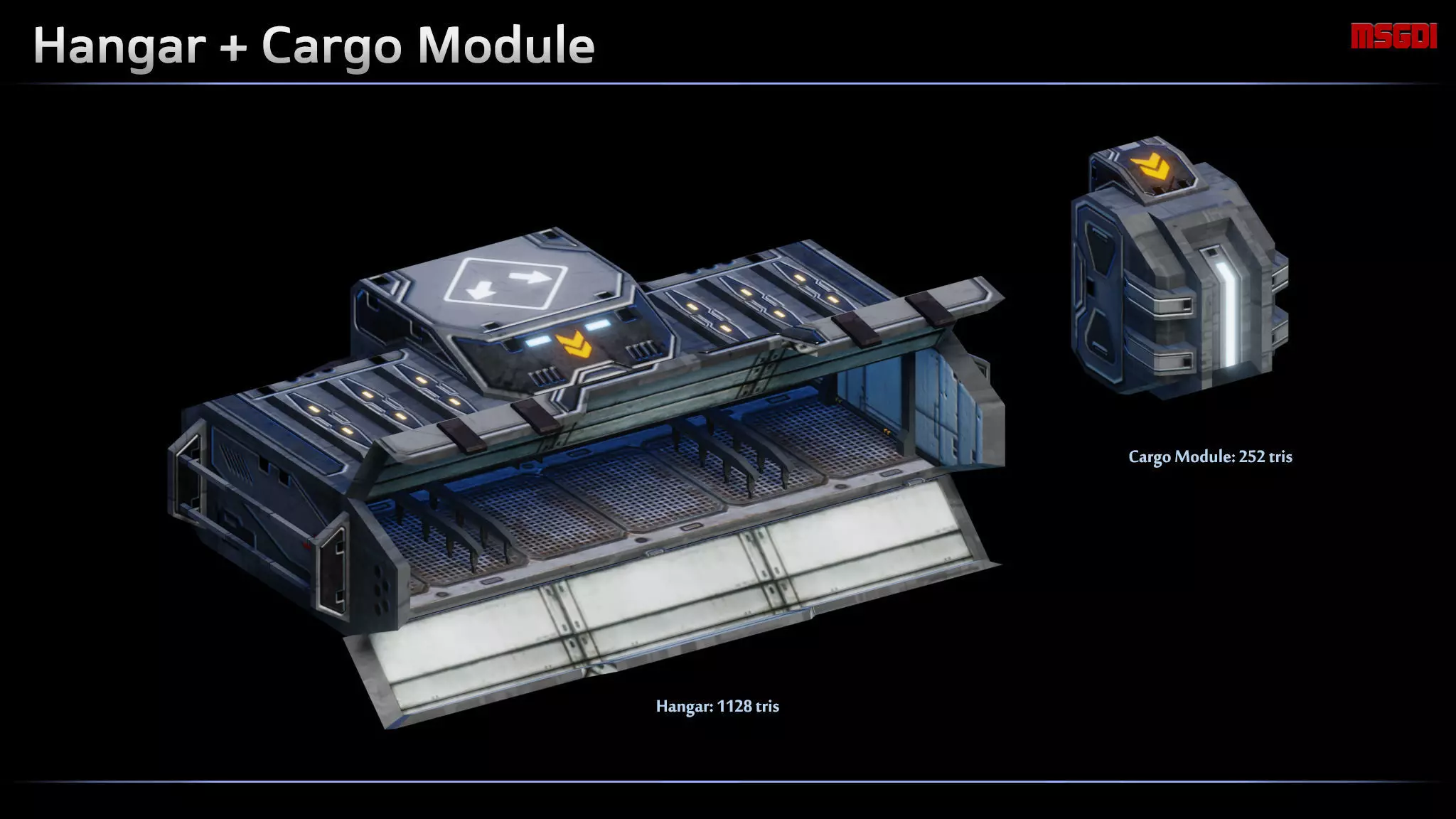 Spaceship Destroyer Modular Equipment Low-poly 3D model_0