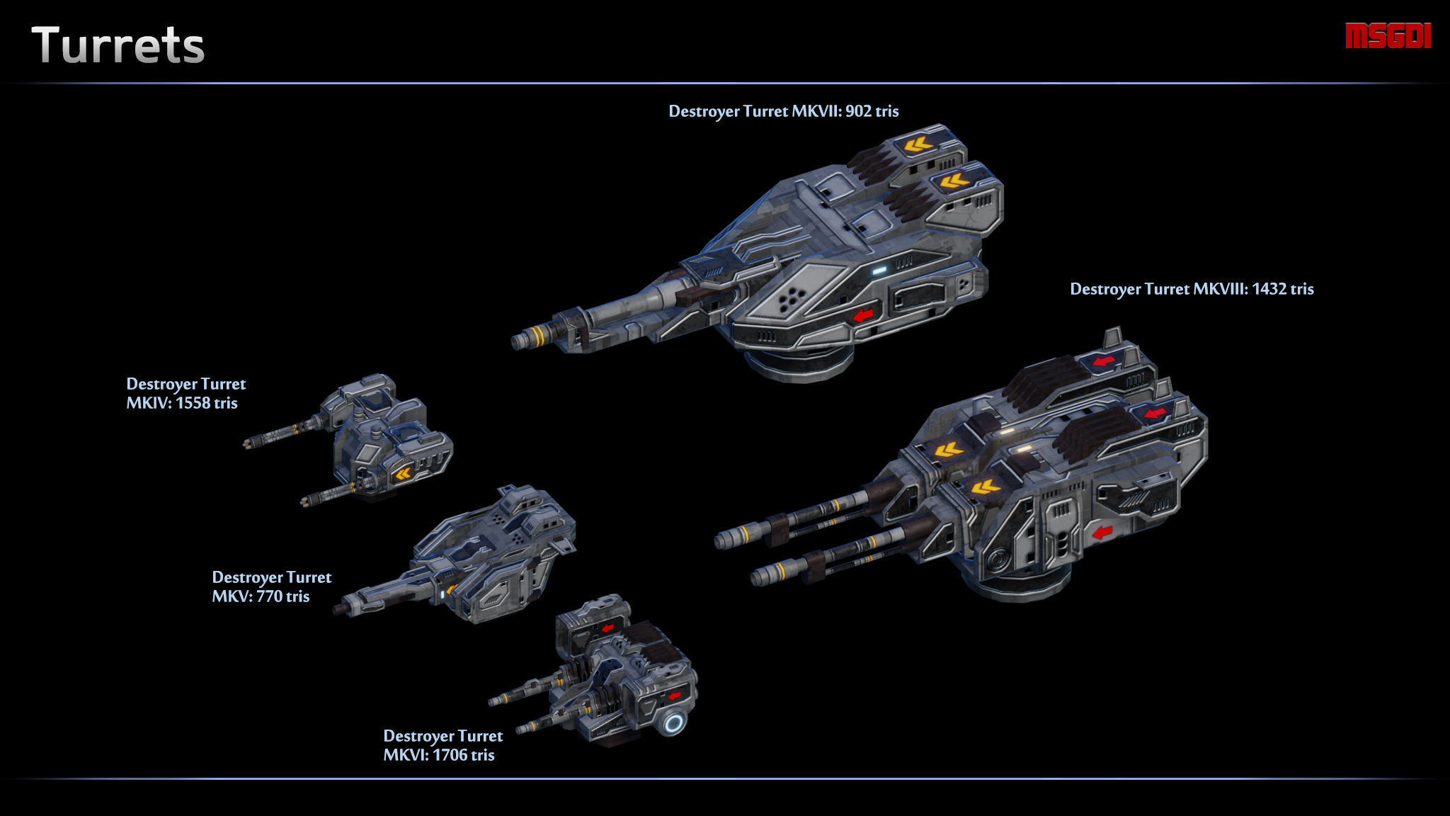 Spaceship Destroyer Modular Equipment Low-poly 3D model_4
