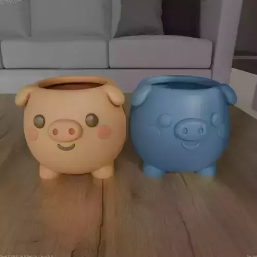 Cute Pig Planter STL 3D Model