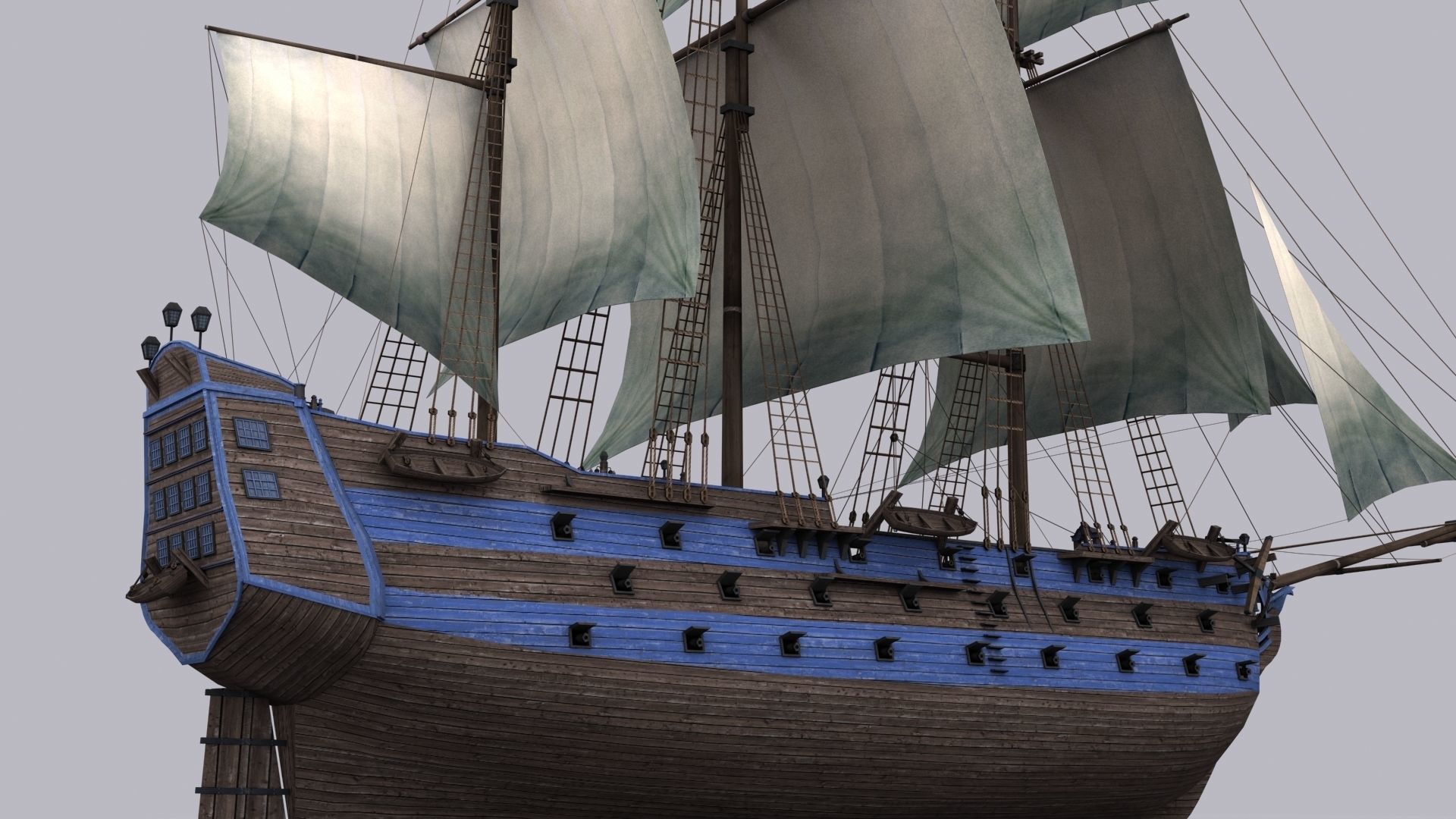 Frigate blue Low-poly 3D model_2